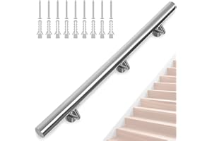 FREEAMG 150CM Main Courante pour Escalier en Acier Inoxydable, Rampe Escalier Murale Intérieur et Exterieur, Main Courante Antidérapante Pour Escaliers, Couloir, Porche, Grenier, Jardin