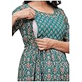 Anuom Women's Cotton Floral Printed Maternity Feeding Kurti with Zipper Maternity Gown for Women