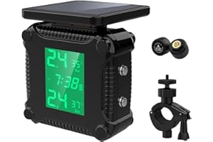 Shkalacar Moto Sistema di Monitoraggio della Pressione dei Pneumatici, Ricarica Solare Allarme Pneumatici Moto Impermeabile con Ampio Schermo LCD 2 sensori Esterni