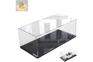 ELEPURE Acryl Vitrine Schaukasten für LEGO 42170 10295 10265 42155, Glasvitrine Acrylbox Transparent für Figuren Modellautos Sammlerstücke Spielzeug | mit Holz-Kunststoff-Basis&Licht, Schwarz Innen 40x20x20cm