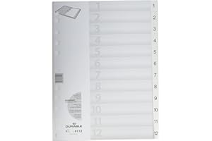 Durable 611202 Registro 1-12, DIN A4 retrato, blanco, con lengüetas en relieve, perforación universal, PP