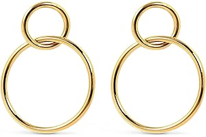 SINGULARU - Pendientes Sister. Latón con Acabado Baño de Oro de 18 Kt o Rodio. Ligeros de Aro con Cierre Tuerca a Presión. Joyas para Mujer