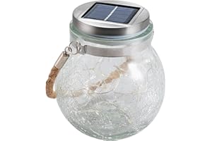 LQWELL Lampes solaires pour jardin extérieur, lampe suspendue solaire étanche, lanterne solaire lumières boules de verre craquelées suspendues décor de jardin Blanc chaud