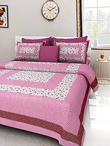 UNIBLISS Cotton Comfort 151 TC Rajasthani Jaipuri Traditional King Size 1 Double Bedsheet with 2 Pillow Covers - (Double_Multi06)