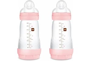 MAM Pack 2 Biberones Anticólicos, 2-4 Meses, 260ml, con Tetina 2 Flujo Medio de Silicona de Fácil Aceptación, Autoesterilizable y Fácil de Limpiar, MAM Easy Start Anti-Colic, Rosa Brillante, 2uds