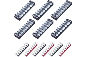 CEEYSEE 12 Pezzi Morsettiera Elettrici Striscia terminale a vite 6 pezzi 8 Position morsettiera a doppia fila 600 V 25 A +6 pezzi 8 Position Con striscia a barriera 400V 25A rossa e nera (YTB2508)