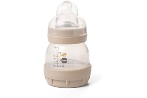 MAM Easy Start Anti-Colic Baby Milk Bottle | Pack of 1 x 130ml | Self-Sterlising | Slow Flow MAM Teats Size 0 | Newborn Essentials | Cream (Various Designs)