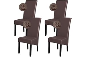Bestenrose Fundas de Silla para Silla de Comedor Impermeables de Piel Sintética Elástica XL con Respaldo Alto Fundas de Asiento Extraíbles Lavables Funda Sillas Comedor (Coffee 4pcs)