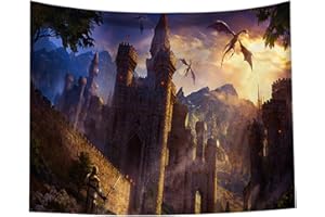 GENERIC Fantasy Medieval Castle Tapestry Flying Dragons Wall Hanging Magical Landscape Tapestries Wall Art for Bedroom Living Room Decor