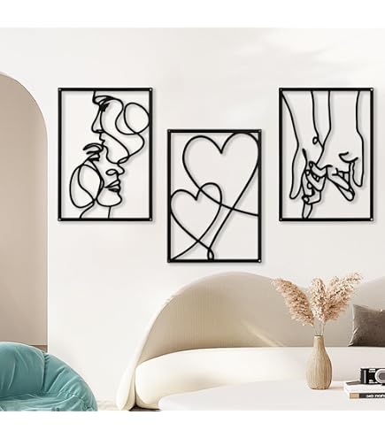 Déco Murale Métal Noir - 2 Profils Face à Face En Ligne Continue - Style Contemporain Minimaliste - 65x28 Cm (plusieurs Tailles)