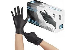 K-MART Gants jetables, gants en nitrile noir - Paquet de 100 gants, Gants jetables sans poudre et sans latex, Gants jetables pour la cuisine, le nettoyage et les médicaments