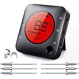 BFOUR Küche Bluetooth Thermometer Digitale Grillhermometer mit 6 Temperaturfühler Fleischthermometer mit Alarm Polierte Schal