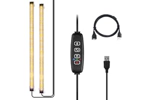 Melofo 2-branched Grow Lights for Indoor Plants 3000k/660nm/450nm Growing Lamps Full Spectrum Plant Auto ON & Off Timer 3/9/12H,3 Modes, Red/Blue/Warm lights 10-Level Dimmable Ues for Small Plant