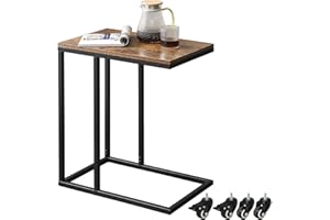 YMYNY HD-HTMJ009H Stolik pomocniczy, mobilny stolik kawowy, na kółkach, 55 x 35 x 70,5 cm, w kształcie litery C, stolik nocny, pod laptopa, z metalową ramą, stabilny, łatwy w montażu, w stylu vintage