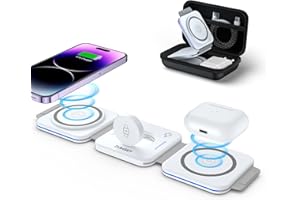 ZUMSEY Cargador Inalambrico Plegable 3 en 1, Magnético Cargador Compatible con iPhone 15 14 13 12 Pro MAX/Plus/Mini, Travel W