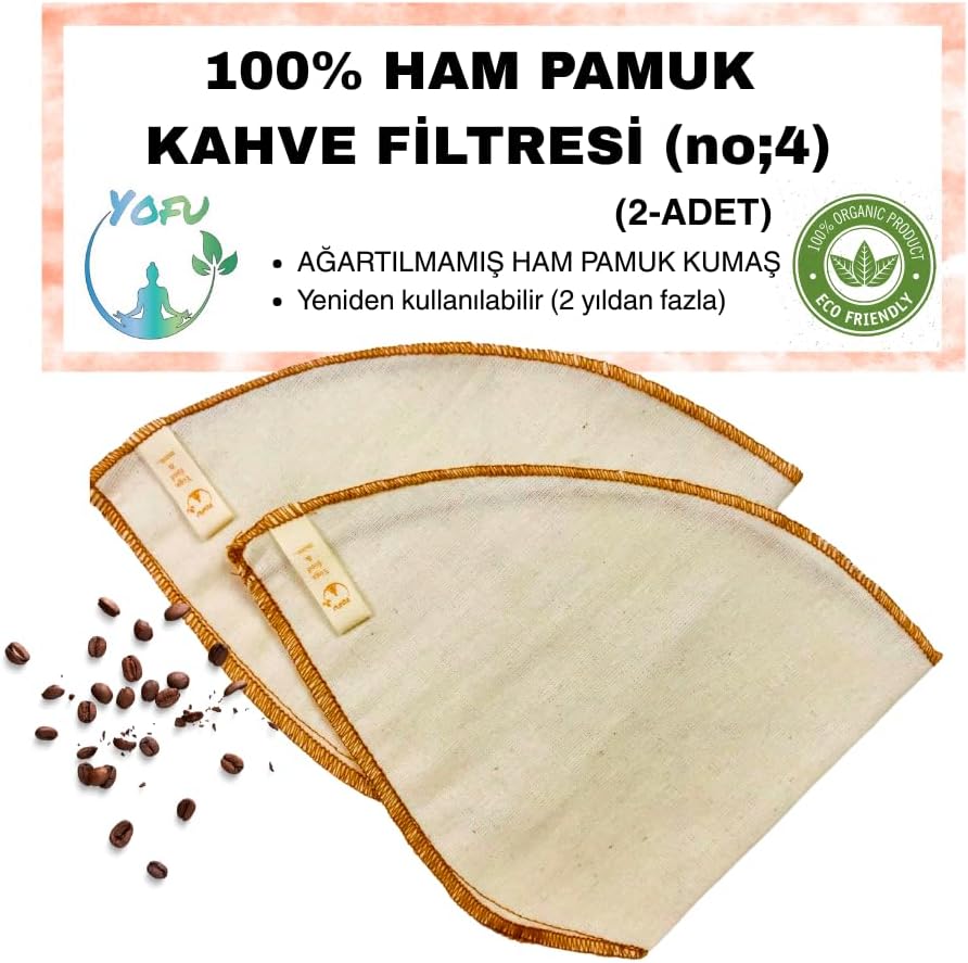 (2 adet) Yıkanabilir, Kumaş Kahve Filtresi (no:4) Ağartılmamış%100 Ham Pamuk, Organik, Ekolojik Filtre no:4 (no4.2)