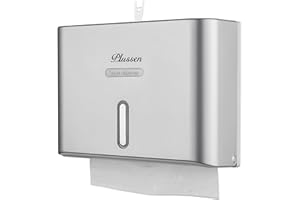 PLUSSEN Dispenser Carta Asciugamani da Parete, Dispenser di Asciugamani con Piega a V Compatibile con Piega a C, Adatto per Carta Piegata Dimensioni 25,4x7,9 (cm), Contiene 200 Fogli (argento)