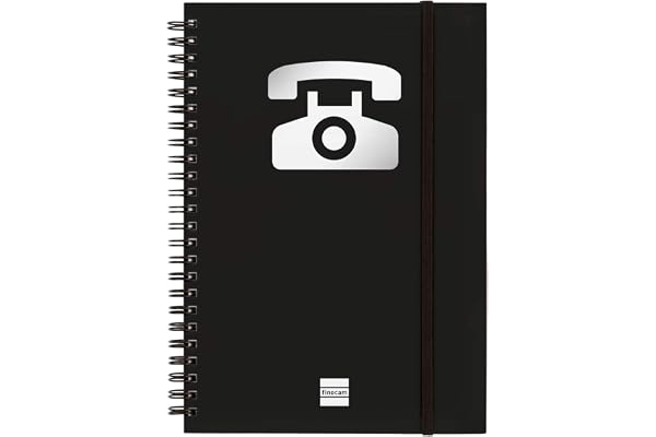 Finocam – Répertoire téléphonique à double spirale fermé par un élastique | 48 pages | Répertoire téléphonique A5 Reliure à double spirale – couleur Noir