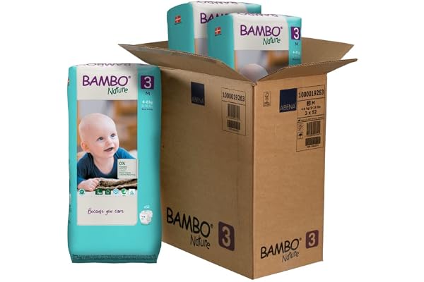 Bambo Nature Couches écologiques de qualité supérieure, couches durables étiquetées écologiques, protection améliorée contre les fuites, couches sûres et confortables pour bébé, sûres et confortables