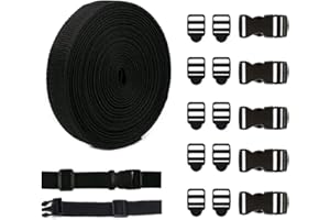 KOSHIFU Verges Sangle 5m Bretelle Noire Verges en Nylon avec Boucle Sangle Noir Sangle Lourde Sangle Sac à Dos Boucle Plastique Clip pour Sacs à Dos Bagages Colliers pour Animaux de Compagnie