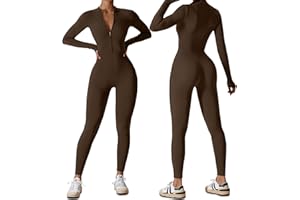 HOMDECR Tuta Intera Donna Sportiva Maniche Lunghe Jumpsuit Aderente Sexy Cerniera Completo per Yoga Palestra Abbigliamento Zip Costine Tutina Sportivo