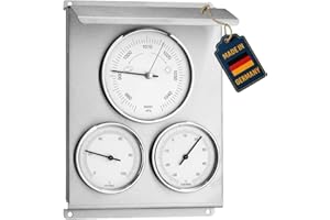 TFA Dostmann Stazione meteorologica analogica per esterni, 20.2010.60, con barometro, igrometro e termometro, in acciaio inox, resistente alle intemperie, argento