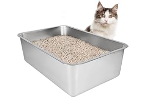 IKITCHEN Grande litière en Acier Inoxydable pour Chat et Lapins, n'absorbe Pas Les odeurs, Anti-Taches, antirouille, Surface Lisse antiadhésive, Fond en Caoutchouc antidérapant, 60 x 40 x 20 cm