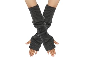 Suxgumoe Fingerlose Handschuhe Damen, Lange Winter Damen Armstulpen, Strick Pulswärmer mit Daumenloch Gestrickte Armwärmer für Damen Mädche