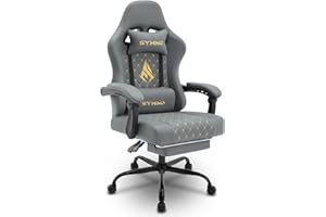 ‎SYMINO Symino Gaming Stuhl Racing Gamer Stuhl - Ergonomischer Gaming Sessel mit Lendenwirbelstütze, Verstellbare Armlehnen, Gaming Chair mit Fußstütze Vintage PU Leder 200KG, Grau