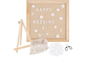 OLYCRAFT Tableau à Lettres en Bois de 25x25 cm Tableaux à Lettres Rustiques en Feutre avec Support 340 lettres et Émoticônes pour Décoration de Bureau et Murale Décoration– 2 mm D'Épaisseur