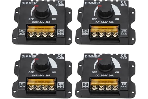 4 stycken LED Switch Dimmer, DC 12V-24V 30A PWM Dimmer Controller, Justerbar Ljusstyrka Ljus Switch Dimmer Controller för LED Strip Light