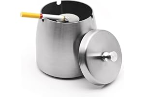 JTOOYS Cenicero de Acero Inoxidable con Tapa, Cenicero a Prueba de Viento, cenicero al aire libre moderno con la base antideslizante y soporte de ceniza para la decoración del hogar y del oficio Barras KTV
