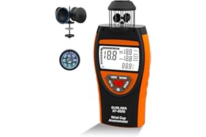 SURLABA Digital Cup Windmesser, Anemometer XF-8806 ±4% Hoher Genauigkeit Wind Gauge Misst MAX/MIN/AVG Windgeschwindigkeit & Temperatur (℃/℉), Wind Meter mit Kompass für Schießen, Segeln, Drohne