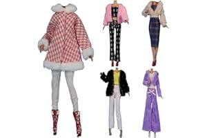 LANCE HOME 5 Conjuntos Ropa de Faldas de Verano y Otoño Vestidos + Zapatos de Manga Larga Abrigo para 29cm Muñecas Bolso Sombrero Accesorios niños Estilo Casual (D)