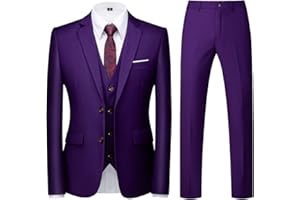KUDORO Men Suits 3 Piece Slim Fit Single Breasted Two Buttons Wedding Business Tuxedo Suit Blazer Waistcoat Trousers
