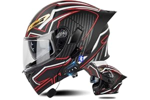 DIRERTYS Full Face Motorcycle Bluetooth Helmet Motorcycle Full Face Helmet, ECE Approved Bluetooth Motorbike Double Sun Visor Helmets, Wear-Resistant and Scratch-Resistant Lenses, for Adult (XXL(63~64cm), L)