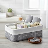 Deconox Bambu Detaylı &Ccedil;ok Ama&ccedil;lı Saklama Kutusu &ndash; 25x15x8 cm Dekoratif Kumaş Organizer | Mutfak, Banyo, Dolap İ&ccedil;i ve Raf D&uuml;ze