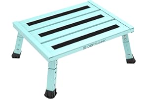 DEPSUNNY Adjustable Height Aluminum RV Step, Stable Foldable Platform Step Stool, Supports Up to 1,000 lb, Non-Slip Rubber Feet and Platform Mat, Easy to Carry (Seafoam Green)