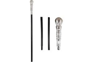 Henbrandt Silver Top 3-Piece Walking Cane Fancy Dress Costume Accessory for Adults Gangster Victorian Gentleman Themed Parties Halloween Events Stage Props