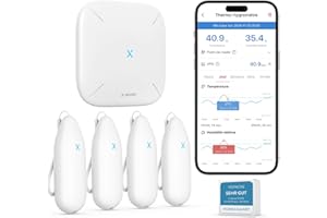 X-Sense Thermometre Interieur Connecté, WiFi Hygromètre Haute Précision avec Station de Base Suivi Température et Humidité Alertes App Exportation Données Portée 500 m Compatible Alexa, STH55