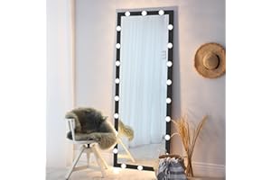 ANYHI Full Length Mirror with Lights, 159 x 59cm LED Mirror Full Length with Dimmable Lights, Full Body Standing Floor Mirror, Lighted Full Length Mirror, Wall-Mount/Lean Against Wall (Black)