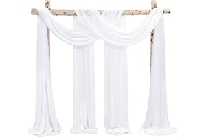 Showgeous 2 Packs Querbehang Weiß 73cmx610cm Tüll Foto Hintergrund Hochzeit Vorhang Deko Weiss Chiffon-Stoff Hochzeitsbogen Gardinen für Laube Hochzeit Torbogen Zeremonie Fotografie Party