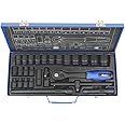 VTOOLS 26 PC 1/2" Drive CRV Socket Set in Portable Case, Includes Extension Bars, Universal Joint, Speeder Handle, Sliding Bar, Socket Bits, and Black Finishing, VT5108