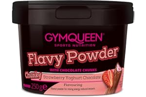 ‎GYMQUEEN GymQueen Flavy Powder 250g, Geschmackspulver Chunky Erdbeer Joghurt Schoko, kalorienarm, Flavour Powder zum Süßen, Backen und Verfeinern von Lebensmitteln, reich an Ballaststoffen