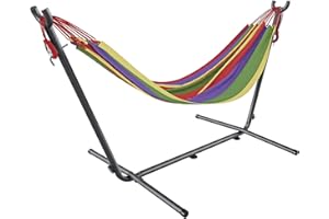 ARREDITALY Amaca Da Giardino Con Supporto In Acciaio Portata 200 Kg Altezza Regolabile Telo Cotone Resistente Amaca Brasiliana Esterno Terrazzo Piscina Balcone Con Borsa 265 x 110 x 100 Cm Multicolore (Rosso)