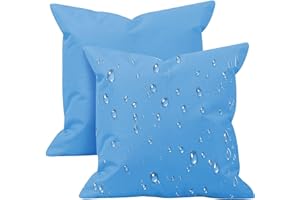 BEAHING Outdoor Cushion Covers 2Pcs Waterproof Throw Pillow Covers 18x18 inch Decorative Square Garden Pillows Cushion Case Light Blue