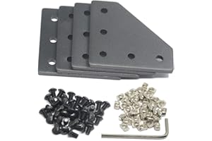 Iverntech 4 placas de conexión en forma de L con 20 tuercas M5 T + 20 tornillos M5 + 1 llave para perfil de extrusión de aluminio estándar con ranura de 6 mm 2020