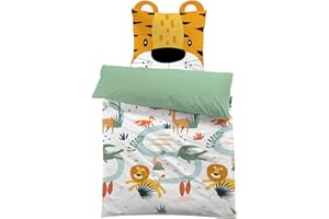 MUSOLEI Housse de Couette 140x200 Enfant Animal Fille Garçon Parure de Lit en Microfibre 1 Personne Animaux Dessin Animé Cartoon 3D Imprimé avec Taie d'oreiller 65x65 Cadeau Fête Anniversaire
