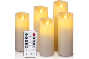 ‎YIWER LED Candles, Flame less Candles 12/15/17/20/22 cm Set of 5 Real Wax with Realistic Dancing LED Flames and 10-Button Remote Control with 2/4/6/8 Hour Timer 300 + Hour YIWER (Ivory, 5 ×1)