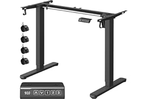 VASAGLE Bureau Électrique Réglable en Hauteur, Cadre de Bureau Assis-Debout, Support de Table, sans Plateau de Table, avec 2 Crochets, Fonction Mémoire 3 Hauteurs, Acier, Noir d'encre LSD021B01V2